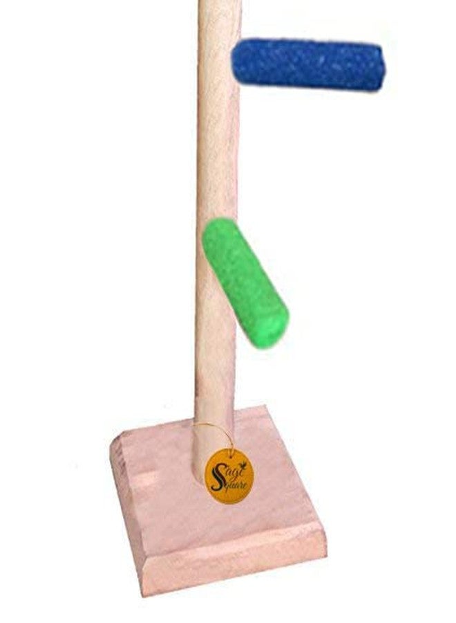 Sage Square 13Inches / 33cm Natural Wood Training Cum Gym,Workout 2 Stairs Playful Perch Bird Full Sand Stand/Bird Toy - Image 4